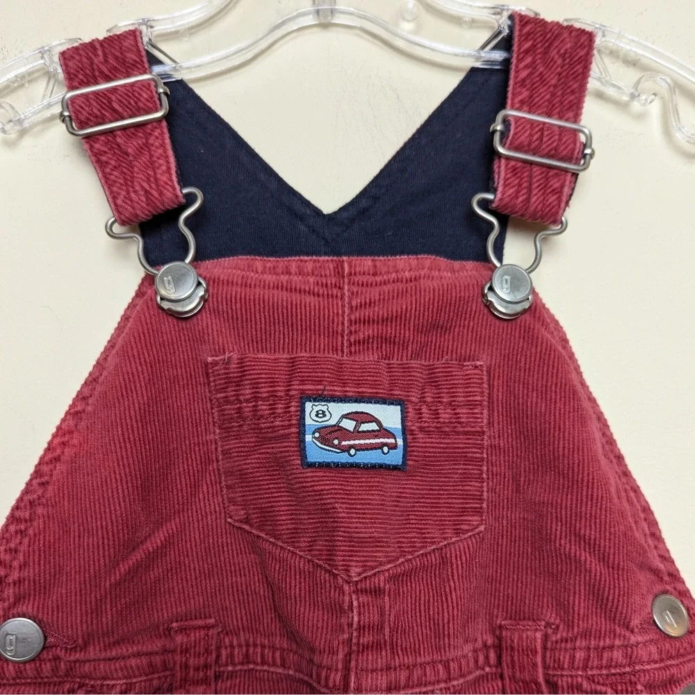 Vintage Gymboree Corduroy Cars 2001 Red Y2K Overalls 6-12 mos
